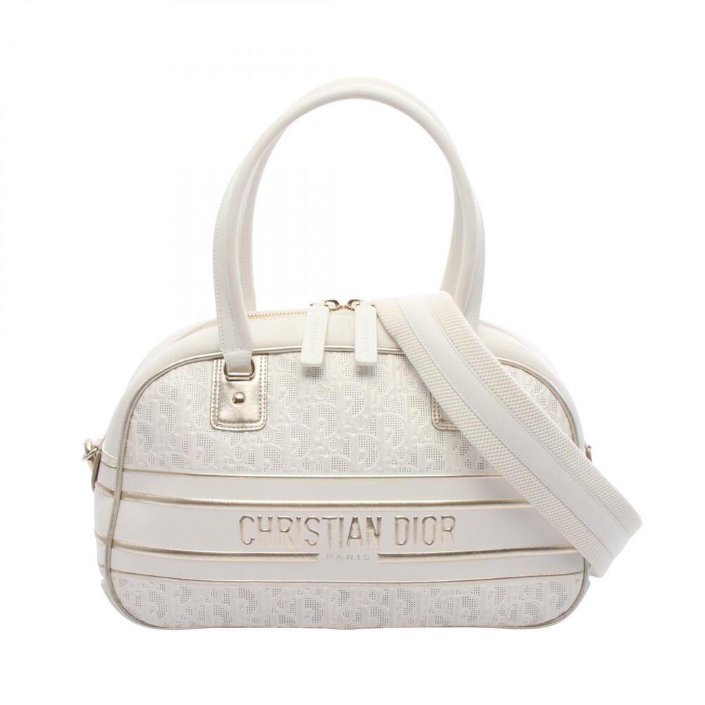 Dior Vibe Bowling Bag Handbag Leather White Gold
